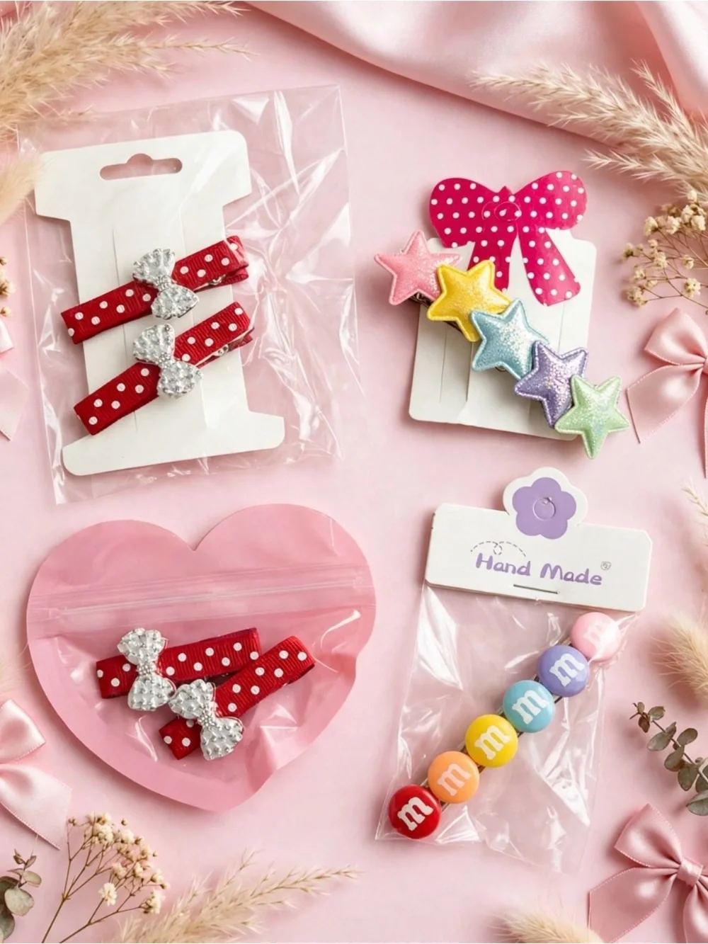 Polka Dot Red Bow Hair Clips - Set of 3